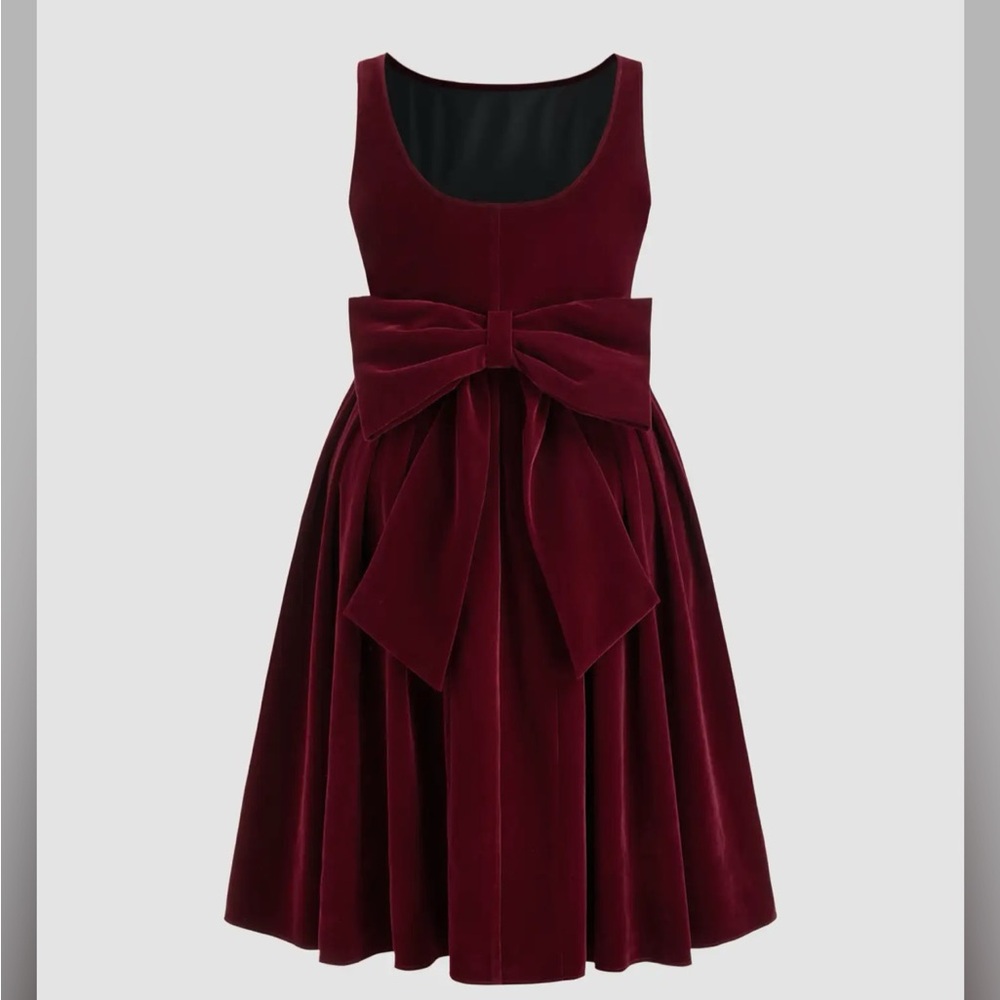 Cider VELVET BOAT NECK BOWKNOT MIDI DRESS CURVE & PLUS 4XL